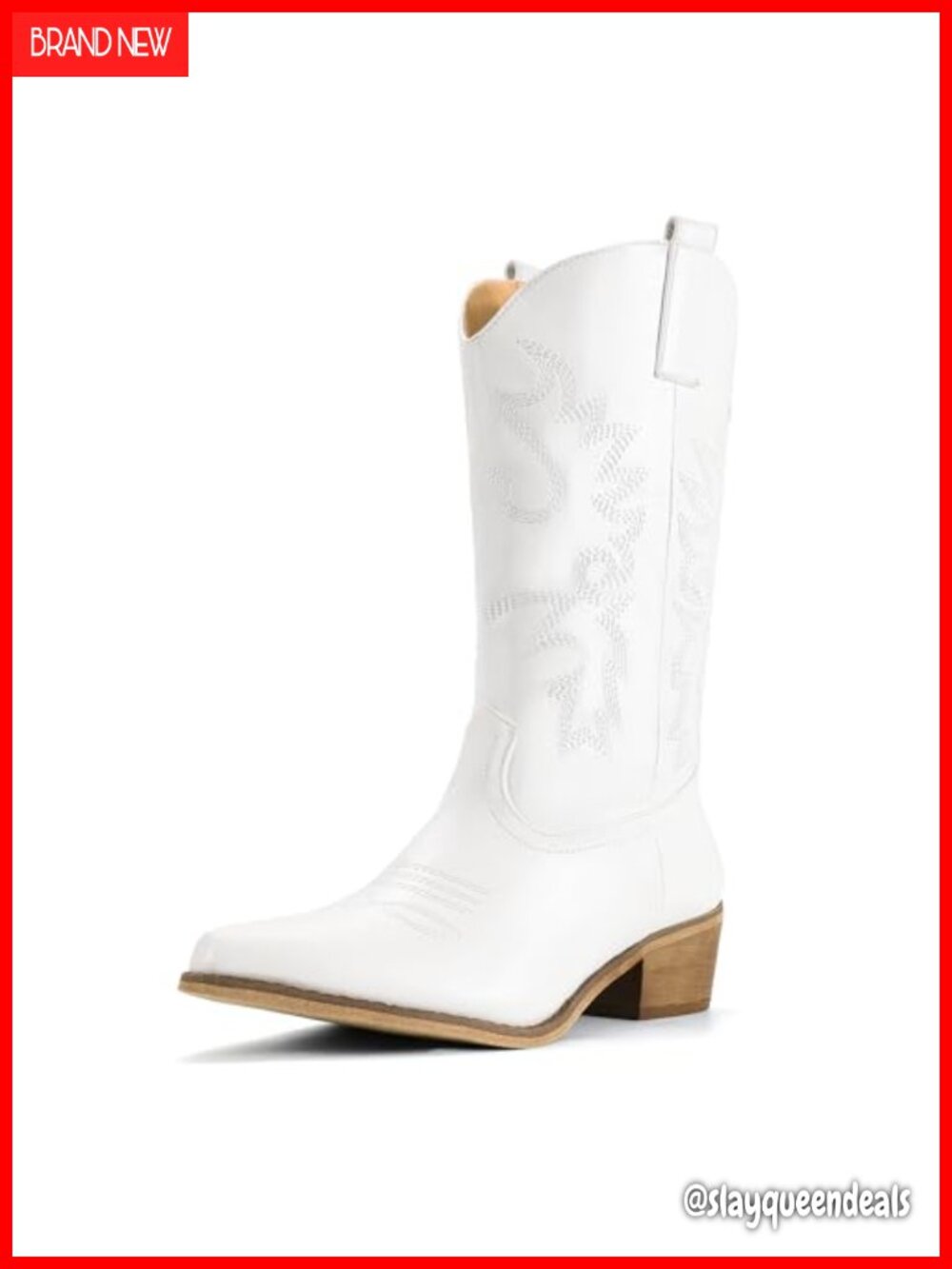 IDIFU Women's Western Cowboy Boots Mid Calf Chunky Low Heel Pointed Toe